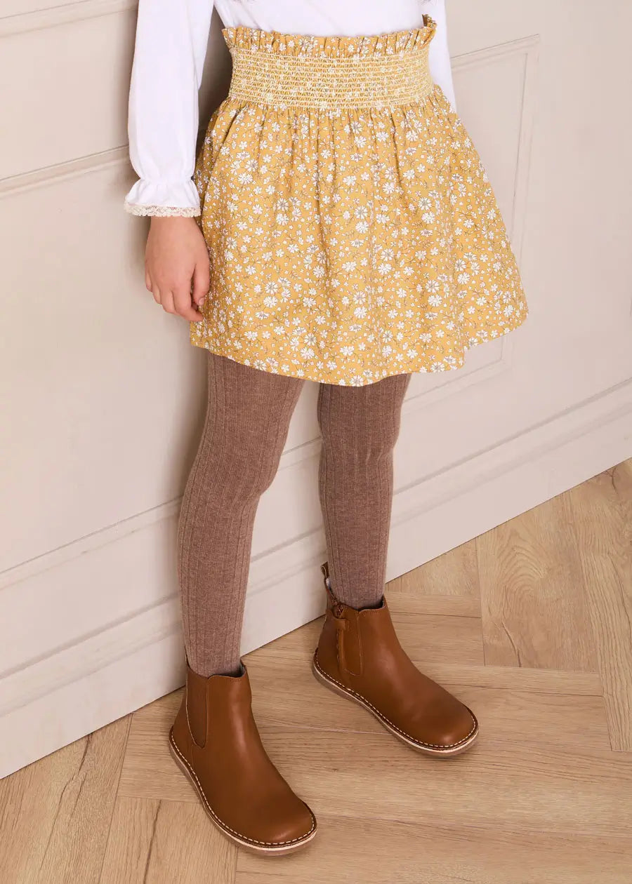 Abigail Floral Smocked Waist Skirt in Mustard (4-10yrs) Skirts from Pepa London