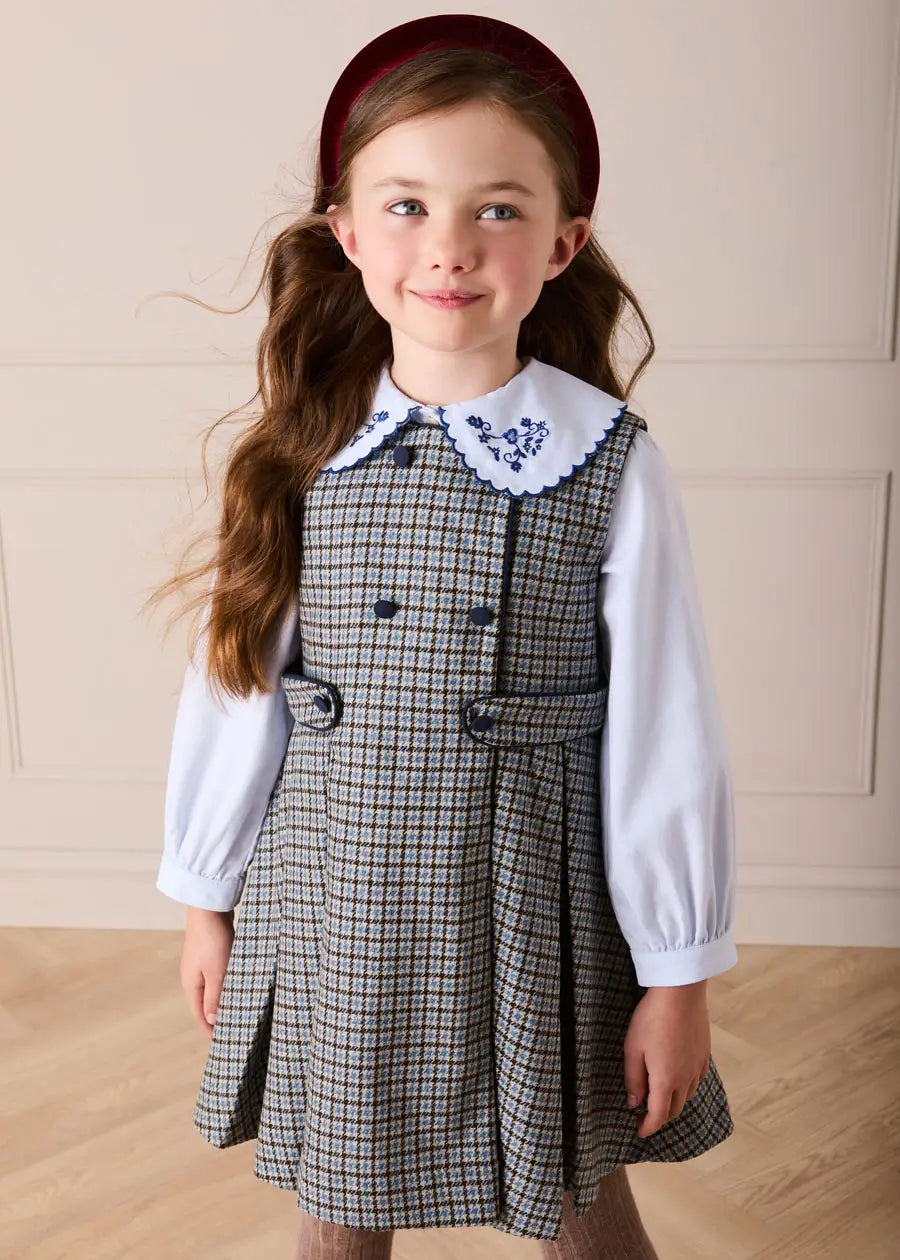 Floral Embroidered Collar Oxford Blouse in Blue (3-12yrs) Blouses from Pepa London