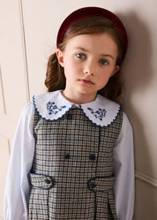 Floral Embroidered Collar Oxford Blouse in Blue (3-12yrs) Blouses from Pepa London