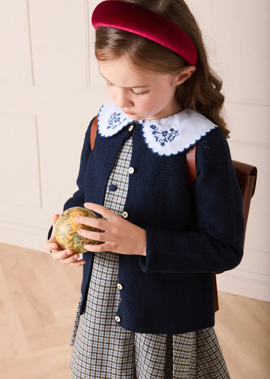 Floral Embroidered Collar Oxford Blouse in Blue (3-12yrs) Blouses from Pepa London