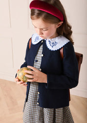 Floral Embroidered Collar Oxford Blouse in Blue (3-12yrs) Blouses from Pepa London