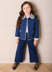 Beatrice Floral Reversible Quilted Jacket in Blue (3-10yrs) Coats from Pepa London