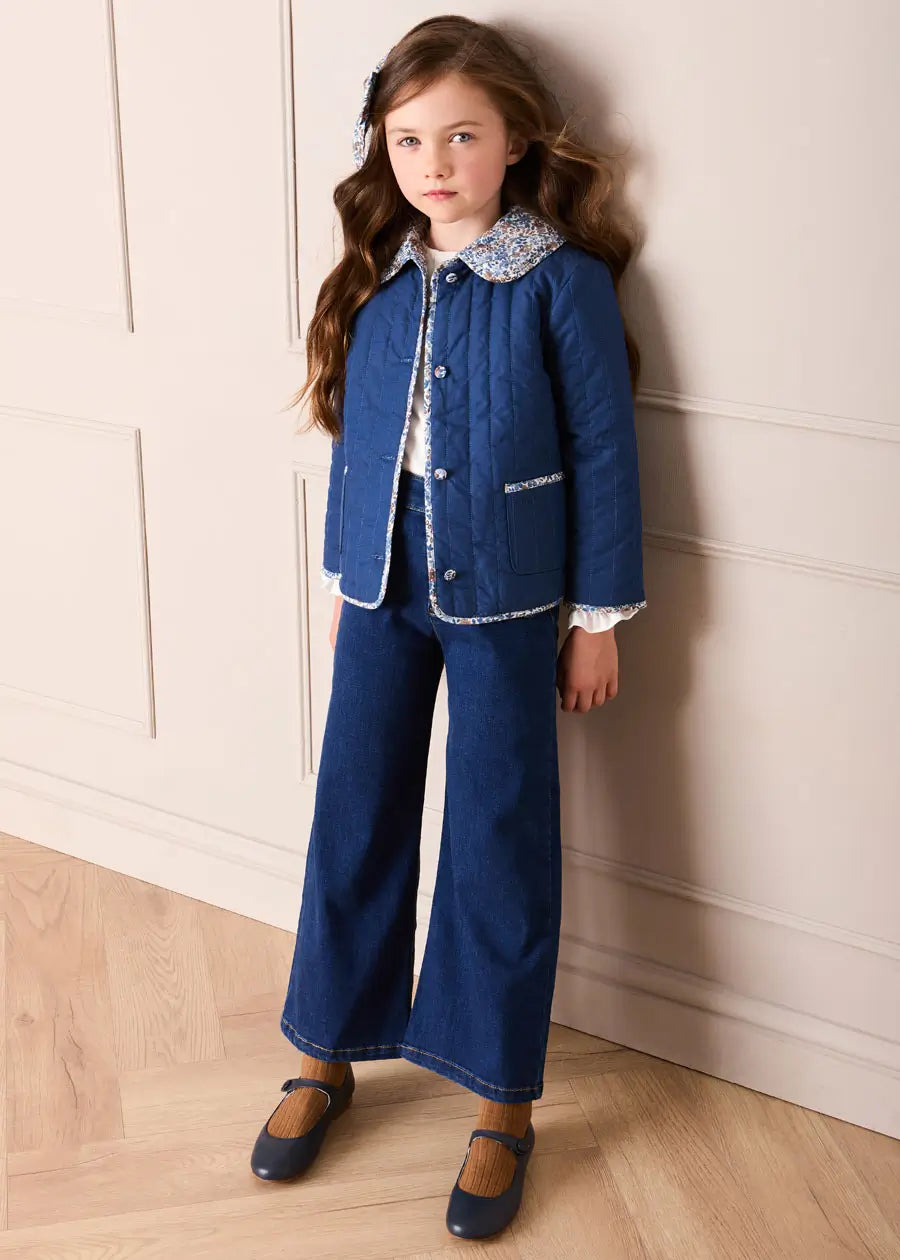 Beatrice Floral Reversible Quilted Jacket in Blue (3-10yrs) Coats from Pepa London