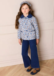 Beatrice Floral Reversible Quilted Jacket in Blue (3-10yrs) Coats from Pepa London