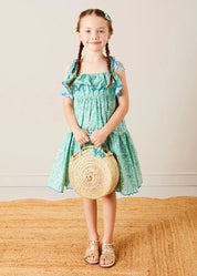 Adelaide Floral Tiered Tie Strap Dress in Green (4-12yrs) DRESSES from Pepa London