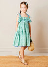 Adelaide Floral Tiered Tie Strap Dress in Green (4-12yrs) DRESSES from Pepa London