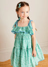 Adelaide Floral Tiered Tie Strap Dress in Green (4-12yrs) DRESSES from Pepa London