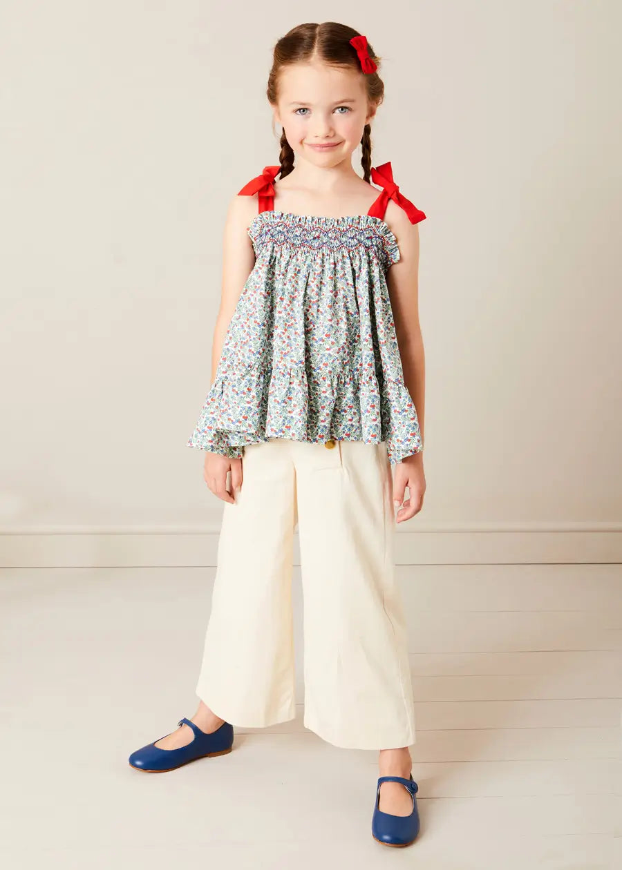 Wide Leg Front Button Trousers in Beige (2-10yrs) Trousers from Pepa London