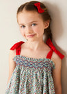 Evelyn Floral Smock Detail Tie Strap Blouse in Red (4-10yrs) BLOUSES from Pepa London