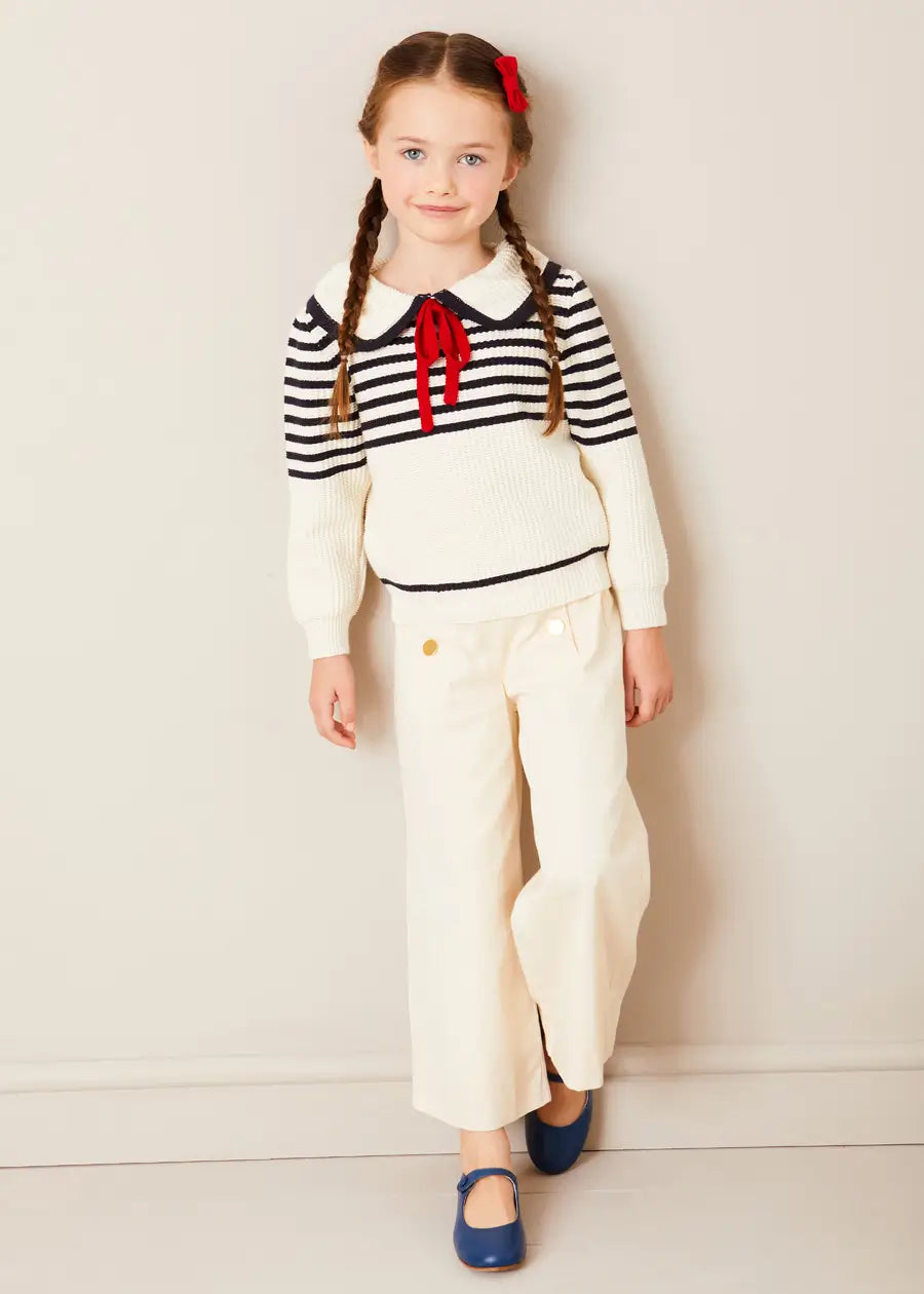 Wide Leg Front Button Trousers in Beige (2-10yrs) Trousers from Pepa London
