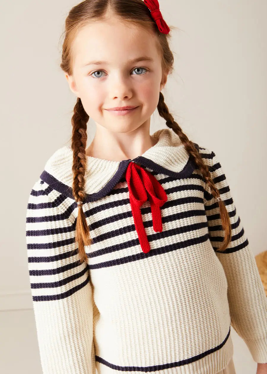 Mariner Collar Bold Stripe Jumper in White (2-10yrs) Knitwear from Pepa London
