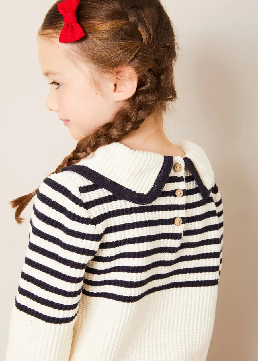 Mariner Collar Bold Stripe Jumper in White (2-10yrs) Knitwear from Pepa London