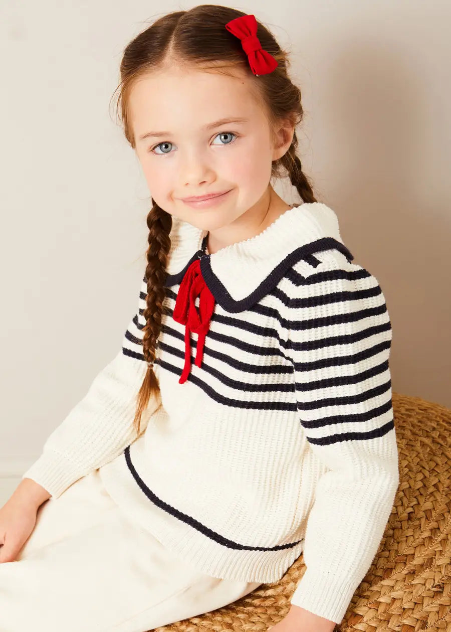 Mariner Collar Bold Stripe Jumper in White (2-10yrs) Knitwear from Pepa London