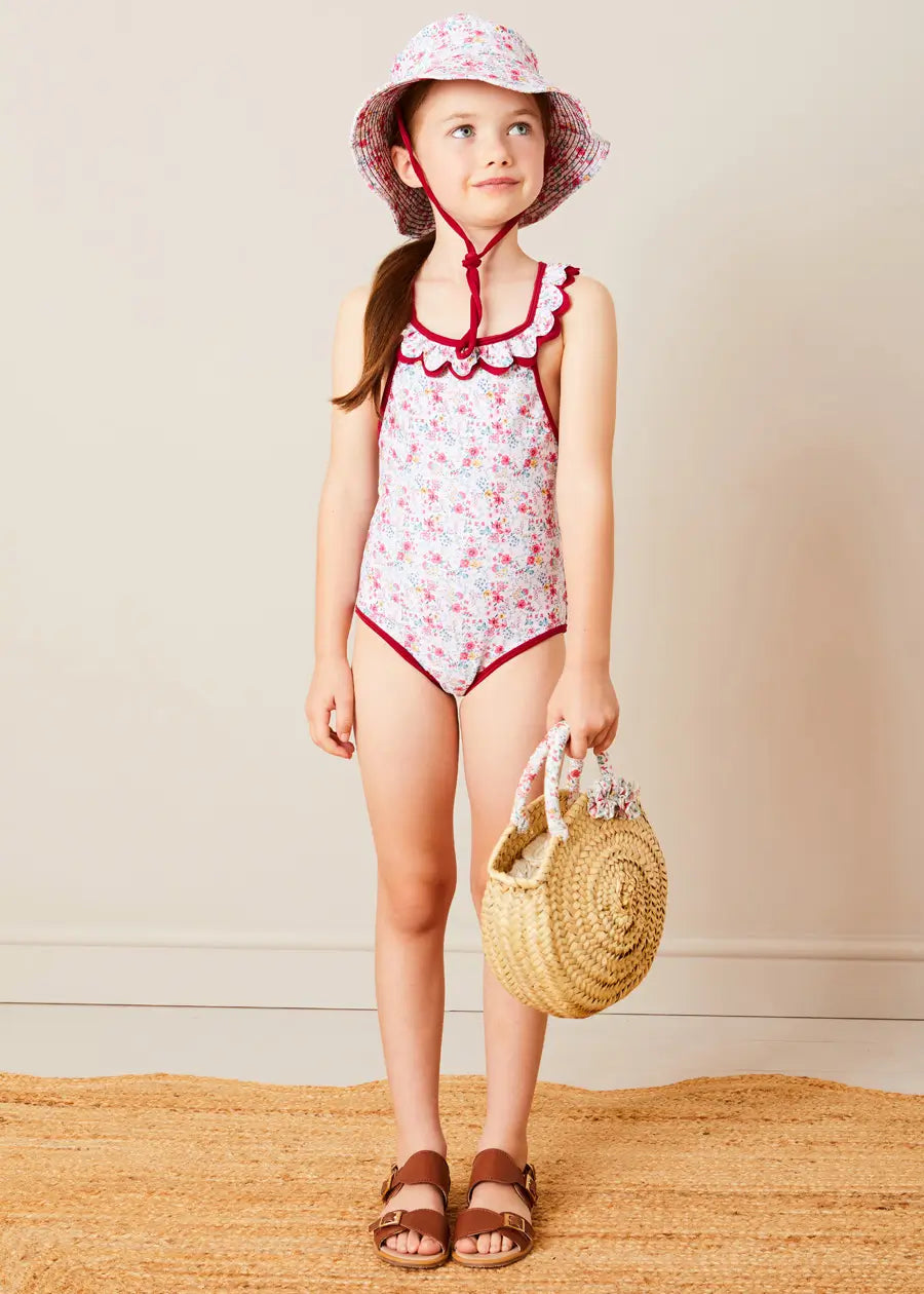 Louisa Floral Detail Raffia Bag in Coral ACCESSORIES from Pepa London