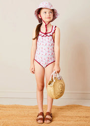 Louisa Floral Detail Raffia Bag in Coral ACCESSORIES from Pepa London