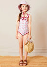 Louisa Floral Ruffle Trim Swimsuit in Pink (2-10yrs) SWIMWEAR from Pepa London