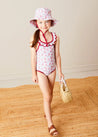 Louisa Floral Ruffle Trim Swimsuit in Pink (2-10yrs) SWIMWEAR from Pepa London