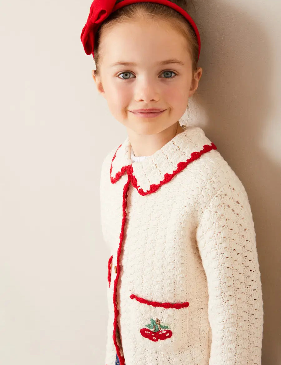 Cherry Motif Crochet Cardigan in Beige (2-10yrs) KNITWEAR from Pepa London