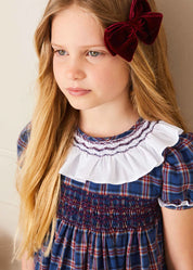 Eaton Checked Hand Smocked Short Sleeve Dress in Navy (12mths-10yrs) Dresses  from Pepa London