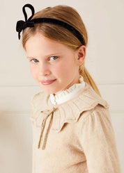 Velvet Thin Bow Hairband in Black Hair Accessories  from Pepa London