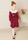 Velvet Handmade Collar Long Sleeve Dress in Burgundy (2-10yrs) Dresses  from Pepa London