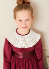 Velvet Handmade Collar Long Sleeve Dress in Burgundy (2-10yrs) Dresses  from Pepa London