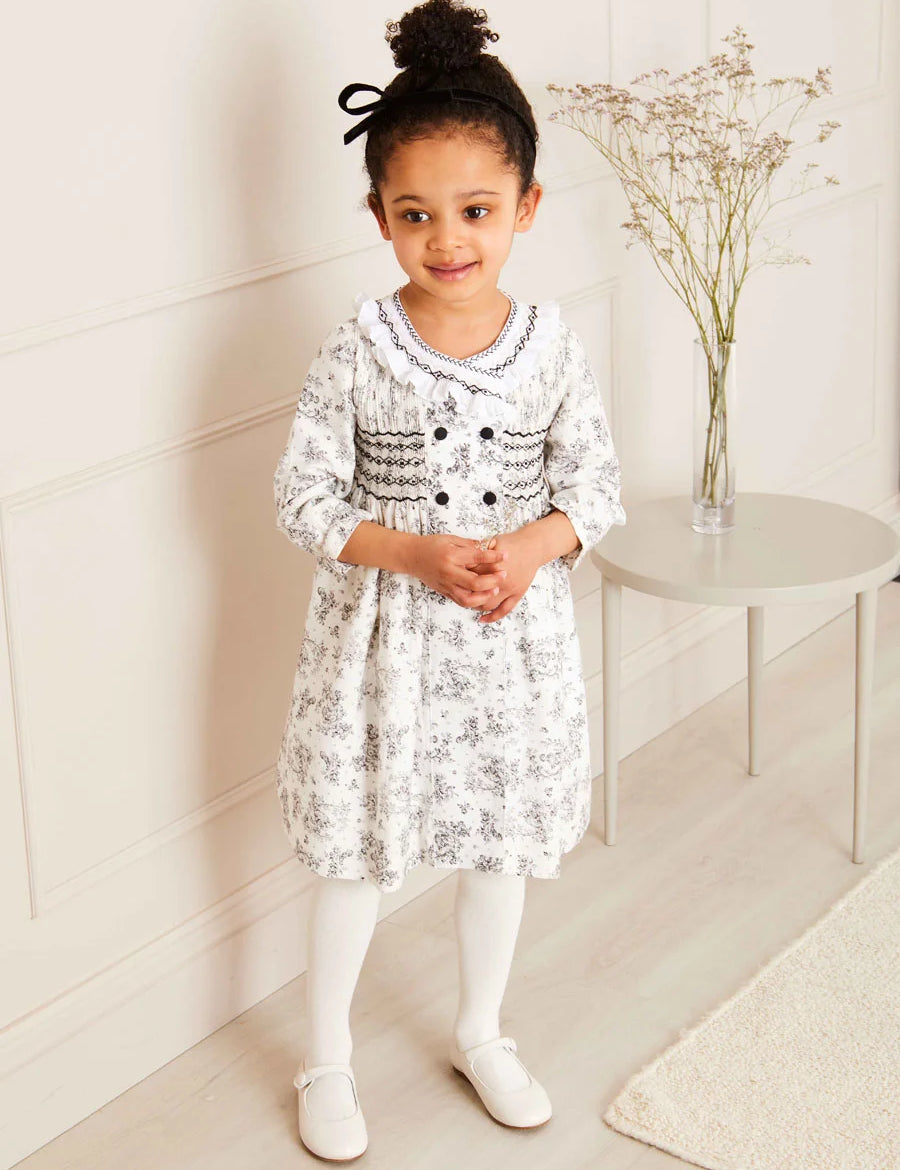 Audrey Double Breasted Long Sleeve Dress in Black (12mths-10yrs) Dresses  from Pepa London