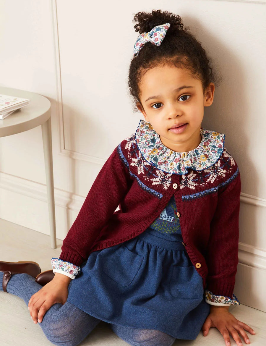 Fair Isle Cardigan in Burgundy (12mths-10yrs) Knitwear  from Pepa London