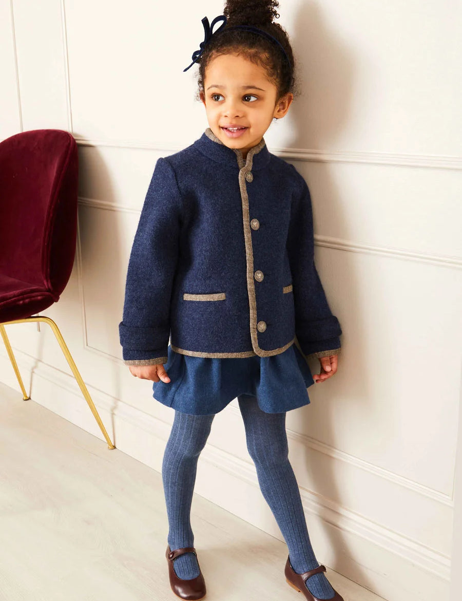 Austrian Single Breasted Contrast Trim Jacket in Blue (18mths-10yrs) Coats from Pepa London