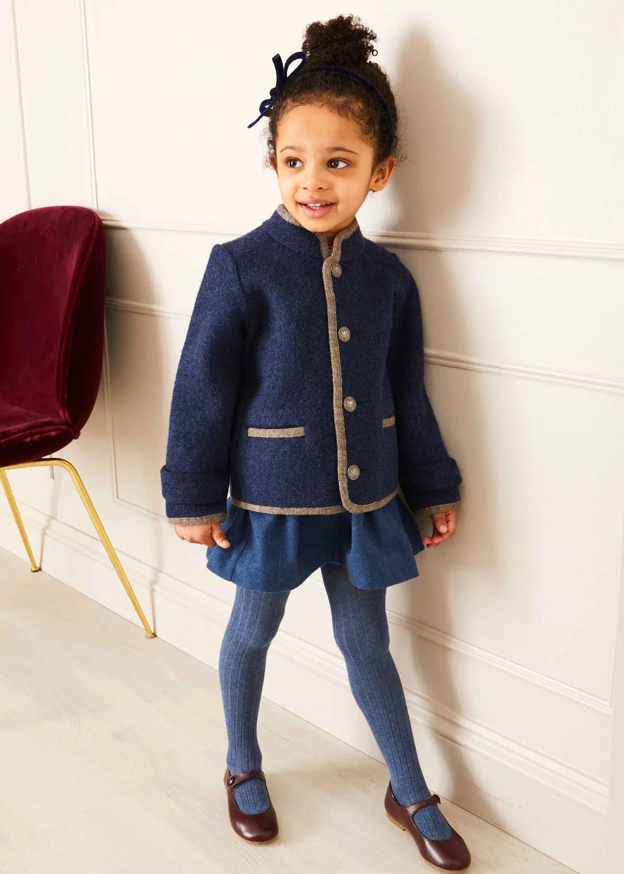 Austrian Single Breasted Contrast Trim Jacket in Blue (18mths-10yrs) Coats from Pepa London