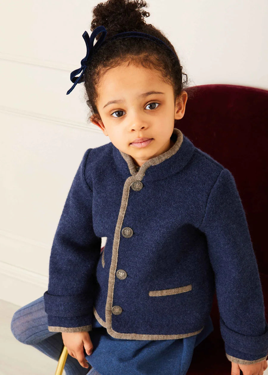 Austrian Single Breasted Contrast Trim Jacket in Blue (18mths-10yrs) Coats from Pepa London