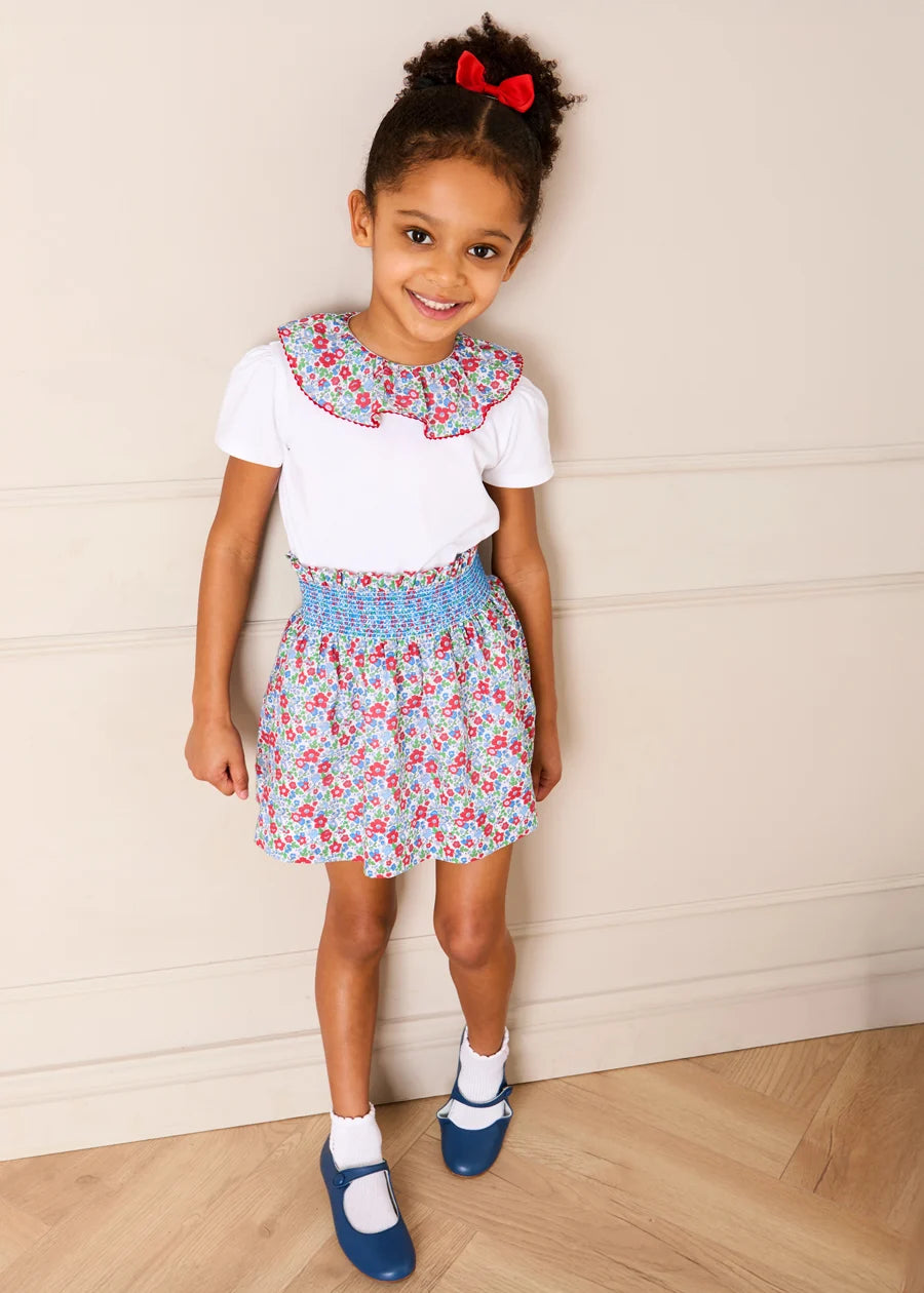 Emilia Floral Print Short Sleeve Top in Red (2-10yrs) TOPS & BODYSUITS from Pepa London