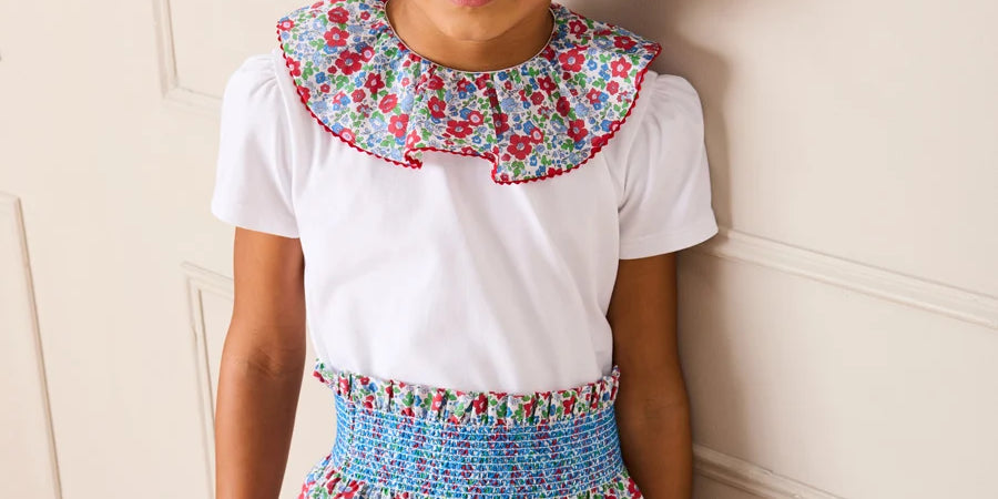 Emilia Floral Elasticated Waist Skirt in Red (2-10yrs) SKIRTS from Pepa London