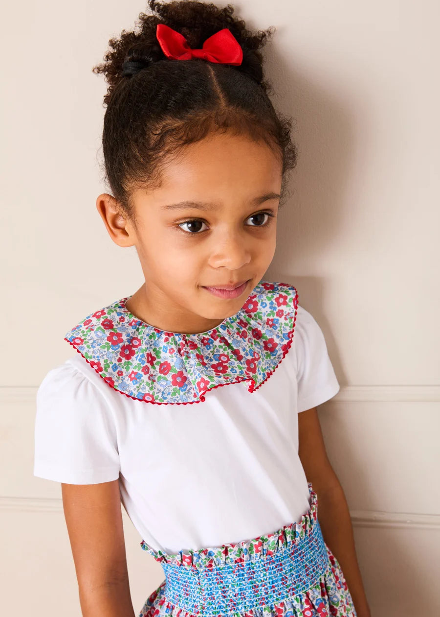 Emilia Floral Print Short Sleeve Top in Red (2-10yrs) TOPS & BODYSUITS from Pepa London