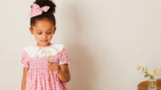 Emilia Floral Hand Smocked Ruffle Collar Short Sleeve Dress in Pink (12mths-10yrs) DRESSES from Pepa London