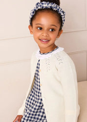 Draycott Check Long Sleeve Velvet Bow Dress in Blue (18mths-10yrs) Dresses from Pepa London