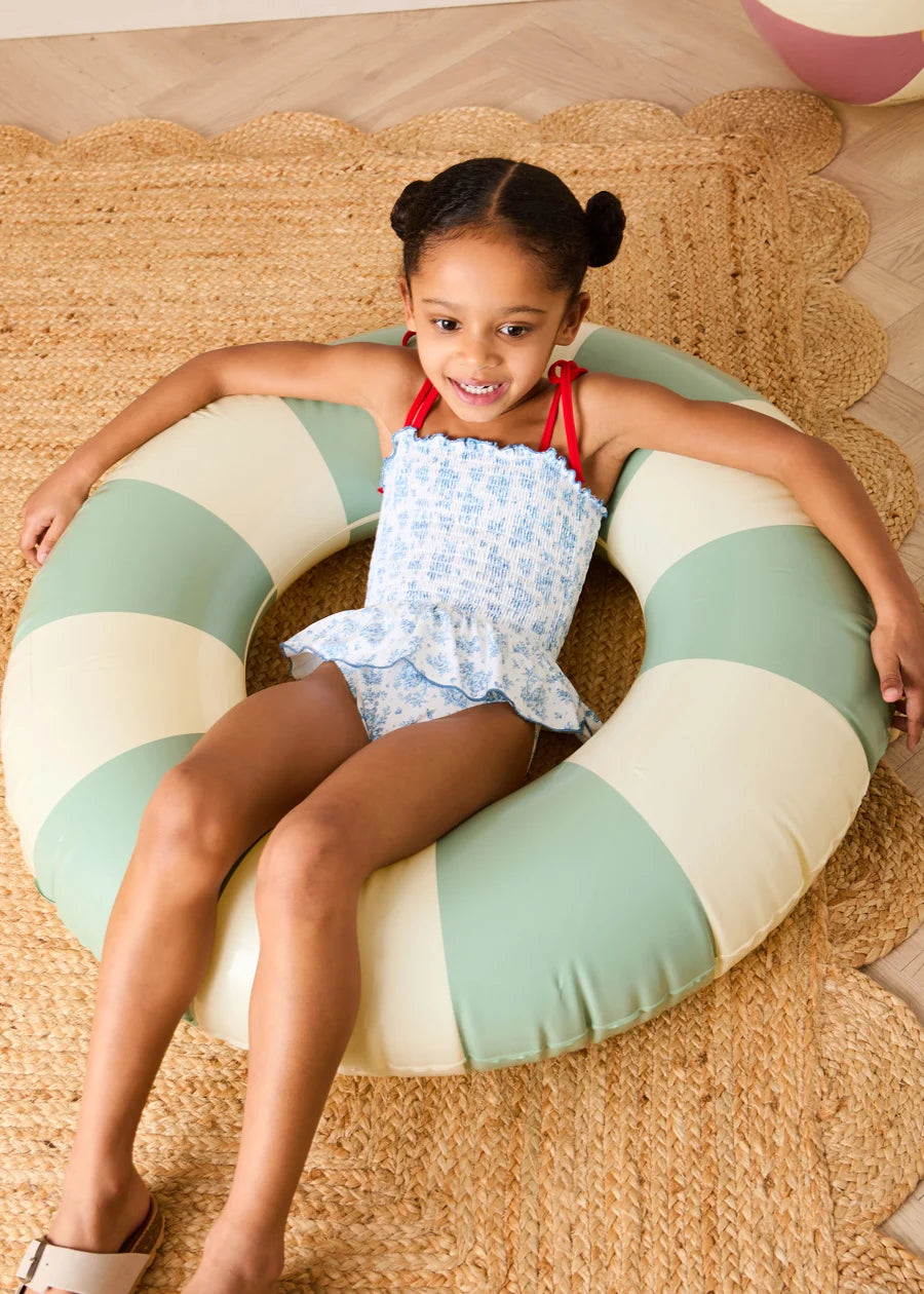 Audrey Toile Smocked Detail Swimsuit in Blue (12mths- 10yrs) Swimwear from Pepa London