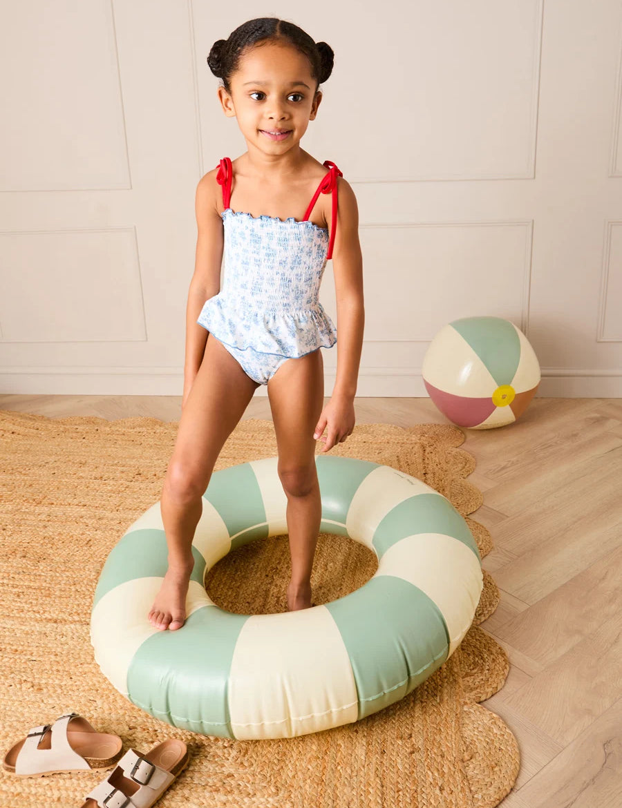 Audrey Toile Smocked Detail Swimsuit in Blue (12mths- 10yrs) SWIMWEAR from Pepa London