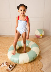 Audrey Toile Smocked Detail Swimsuit in Blue (12mths- 10yrs) Swimwear from Pepa London