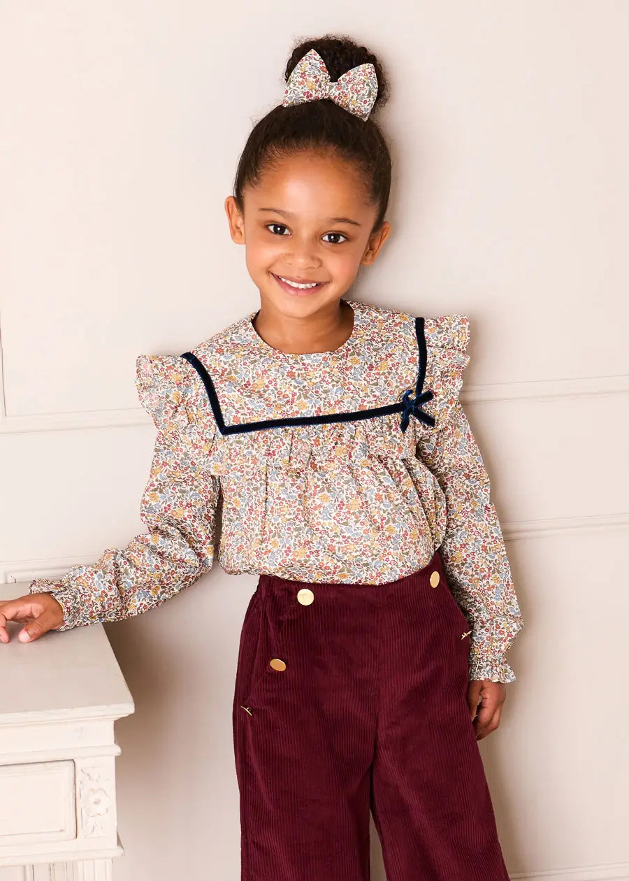 Corduroy Wide Leg Gold Button Trousers in Burgundy (4-10yrs)