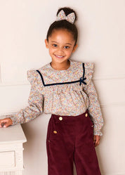 Corduroy Wide Leg Gold Button Trousers in Burgundy (4-10yrs)