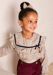 Marianne Floral Velvet Bow Detail Blouse in Toffee Made with Liberty Fabric (18mths-12yrs) Blouses from Pepa London