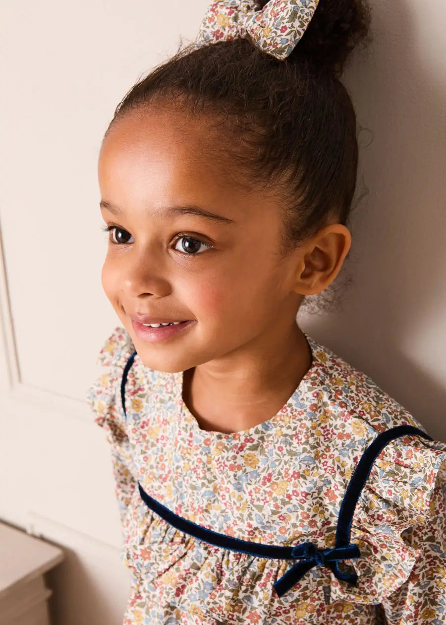Marianne Floral Velvet Bow Detail Blouse in Toffee Made with Liberty Fabric (18mths-12yrs) Blouses from Pepa London