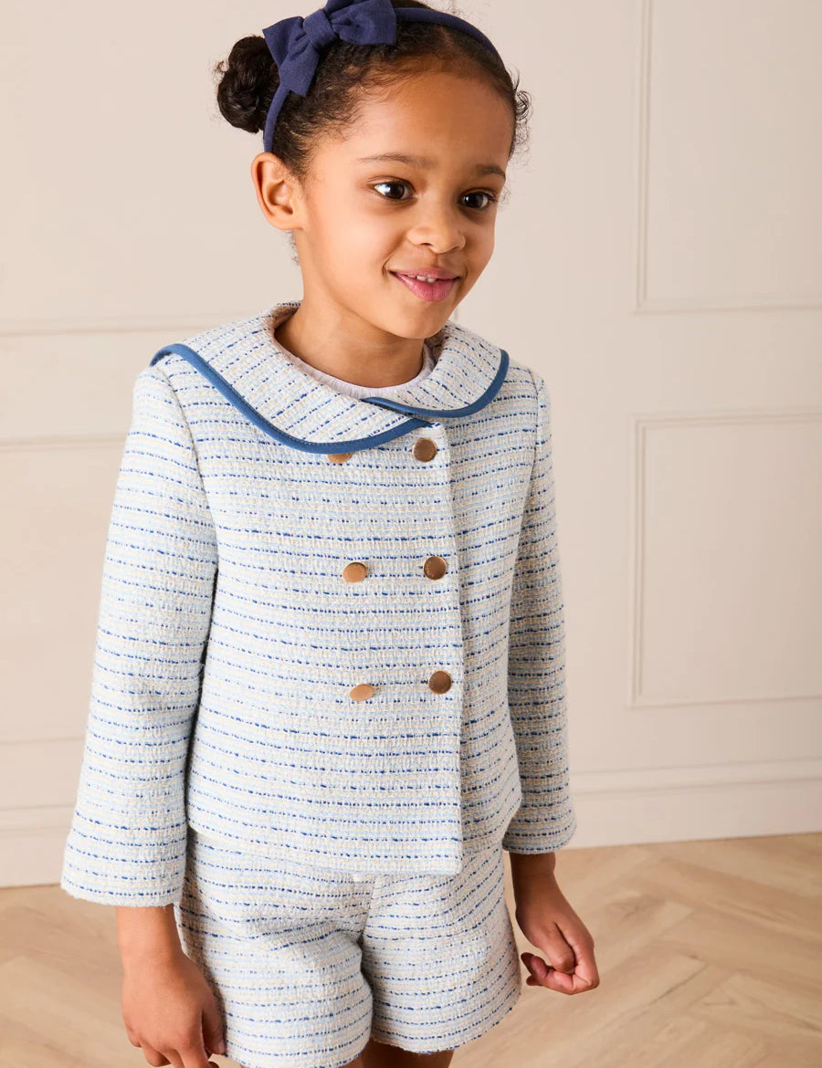 Brighton Boucle Tweed Gold Button Jacket in Blue (4-12yrs) Coats from Pepa London