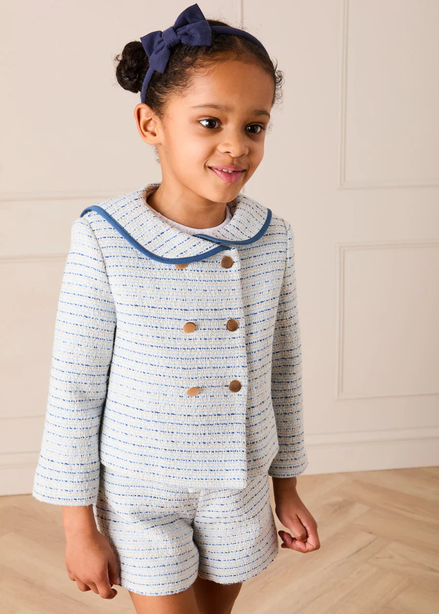 Brighton Boucle Tweed Gold Button Shorts in Blue (4-12yrs) Shorts from Pepa London