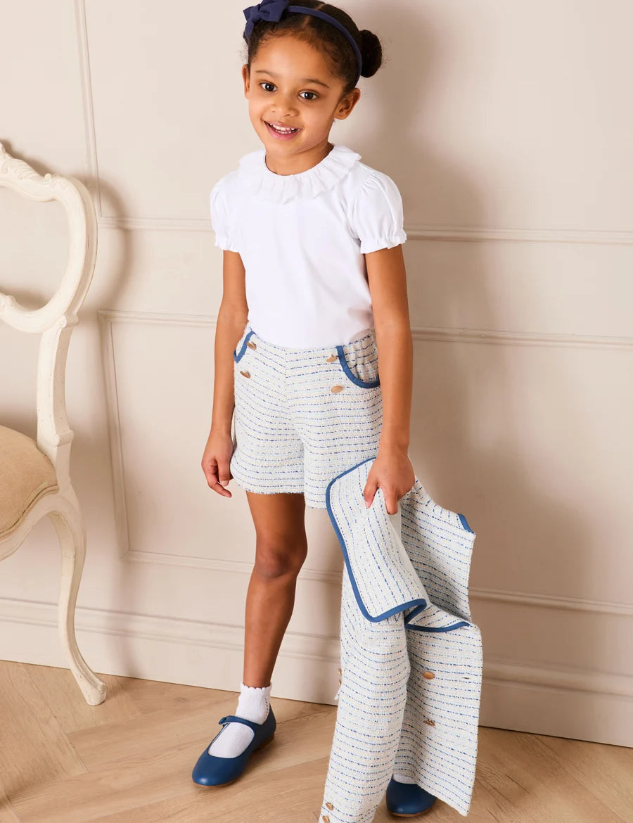 Brighton Boucle Tweed Gold Button Shorts in Blue (4-12yrs) Shorts from Pepa London
