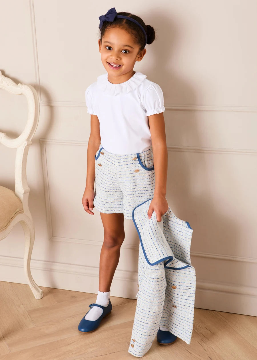 Brighton Boucle Tweed Gold Button Shorts in Blue (4-12yrs) Shorts from Pepa London