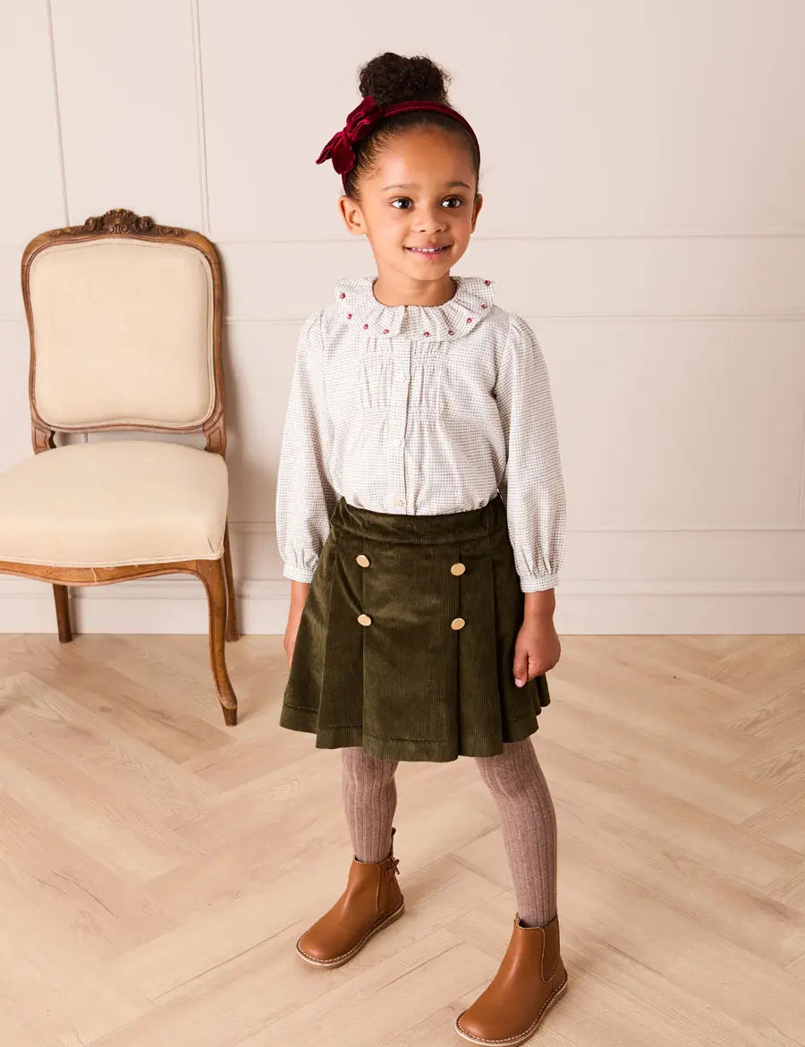 Corduroy Button Detail Skirt in Green (4-12yrs) Skirts from Pepa London