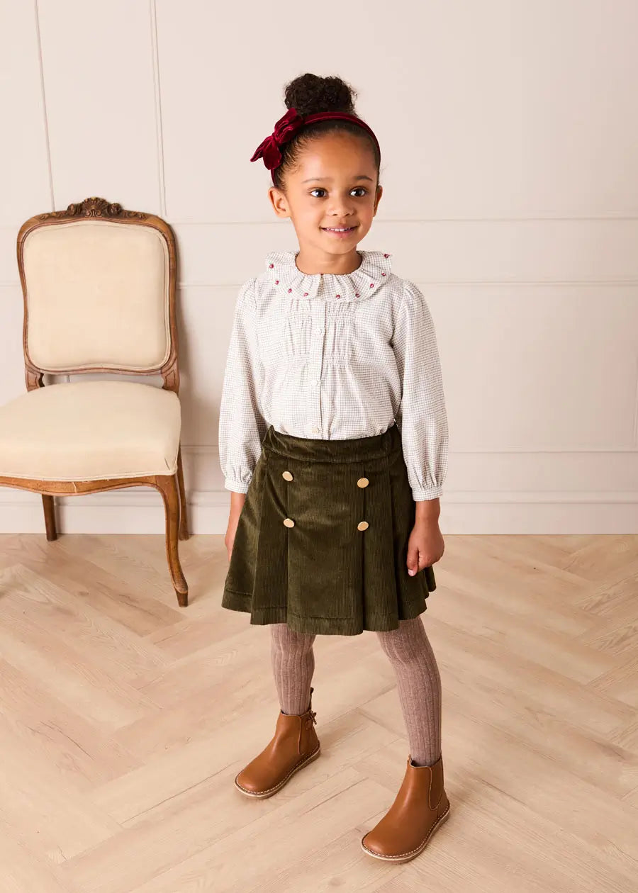 Corduroy Button Detail Skirt in Green (4-12yrs) Skirts from Pepa London