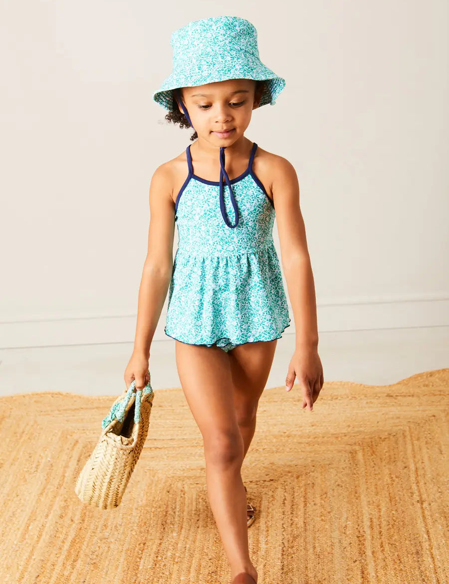 Adelaide Floral Bow Detail Two Piece Swimsuit in Green (2-10yrs) SWIMWEAR from Pepa London